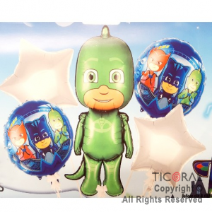 SET DE GLOBOS METALIZADO HEROES EN PIJAMAS VERDE 5 UNIDADES 